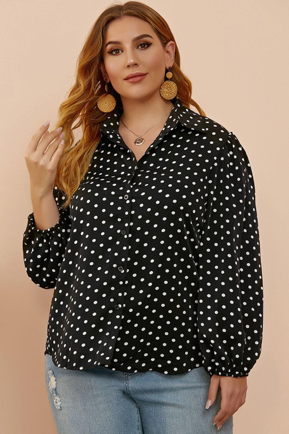 Plus Size Polka Dot Balloon Sleeve Shirt - BoldlyCurvy