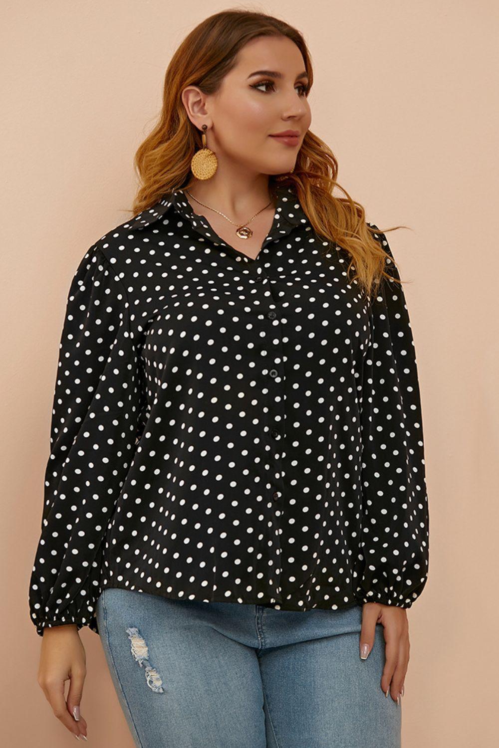 Plus Size Polka Dot Balloon Sleeve Shirt - BoldlyCurvy