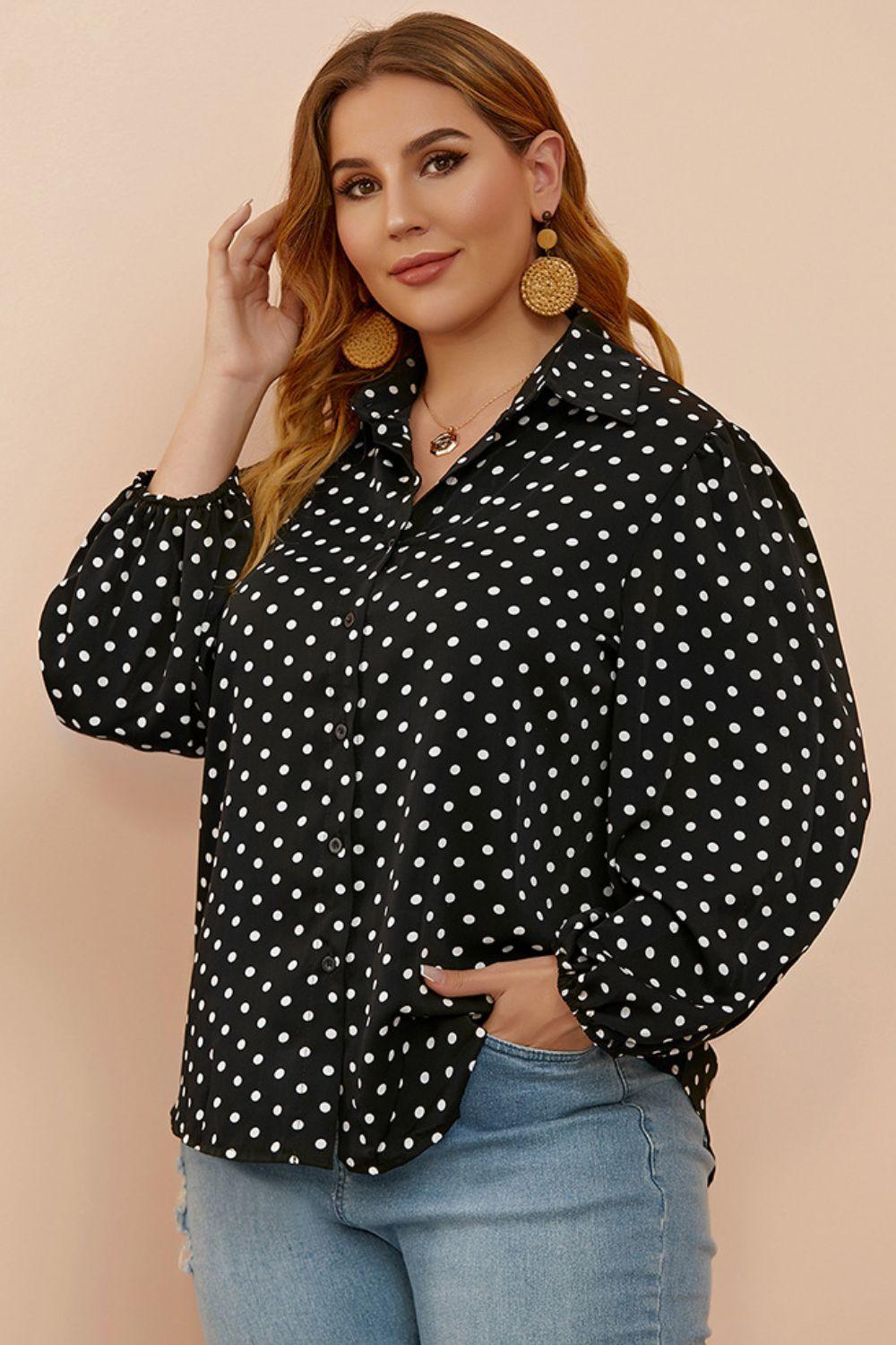 Plus Size Polka Dot Balloon Sleeve Shirt - BoldlyCurvy