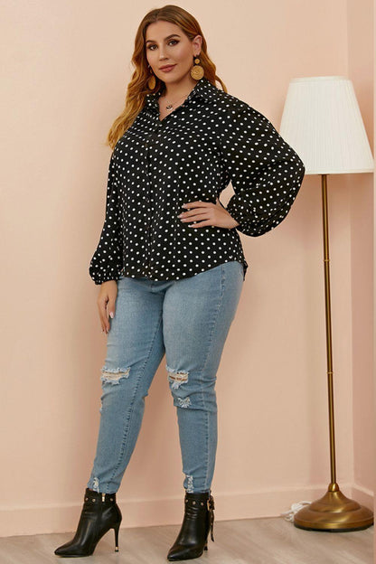 Plus Size Polka Dot Balloon Sleeve Shirt - BoldlyCurvy