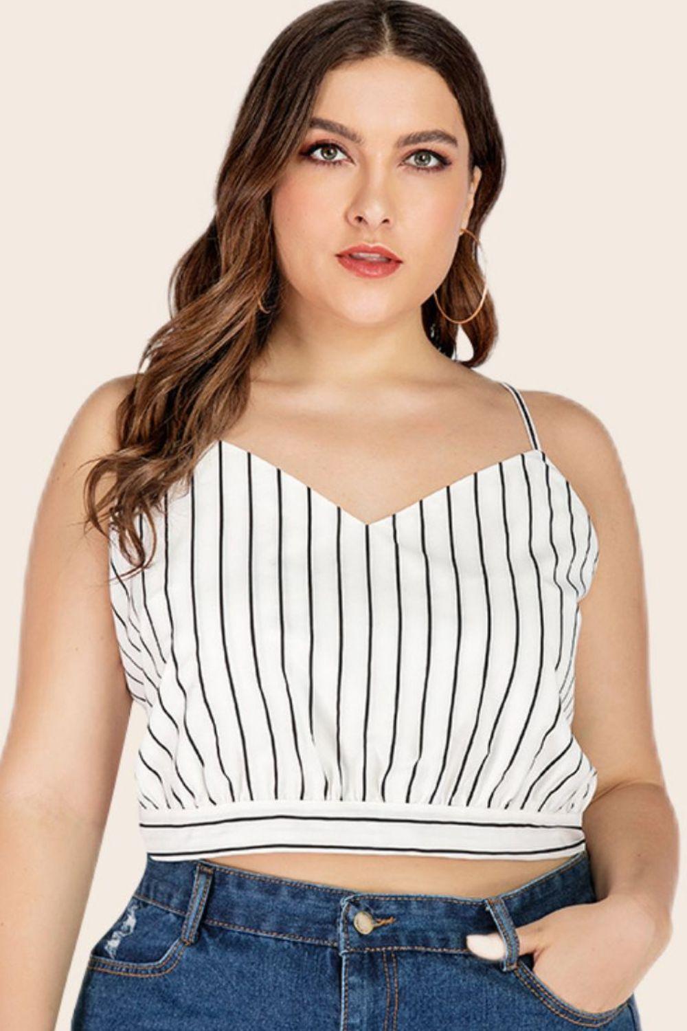 Plus Size Striped Tie-Back Cropped Cami - BoldlyCurvy