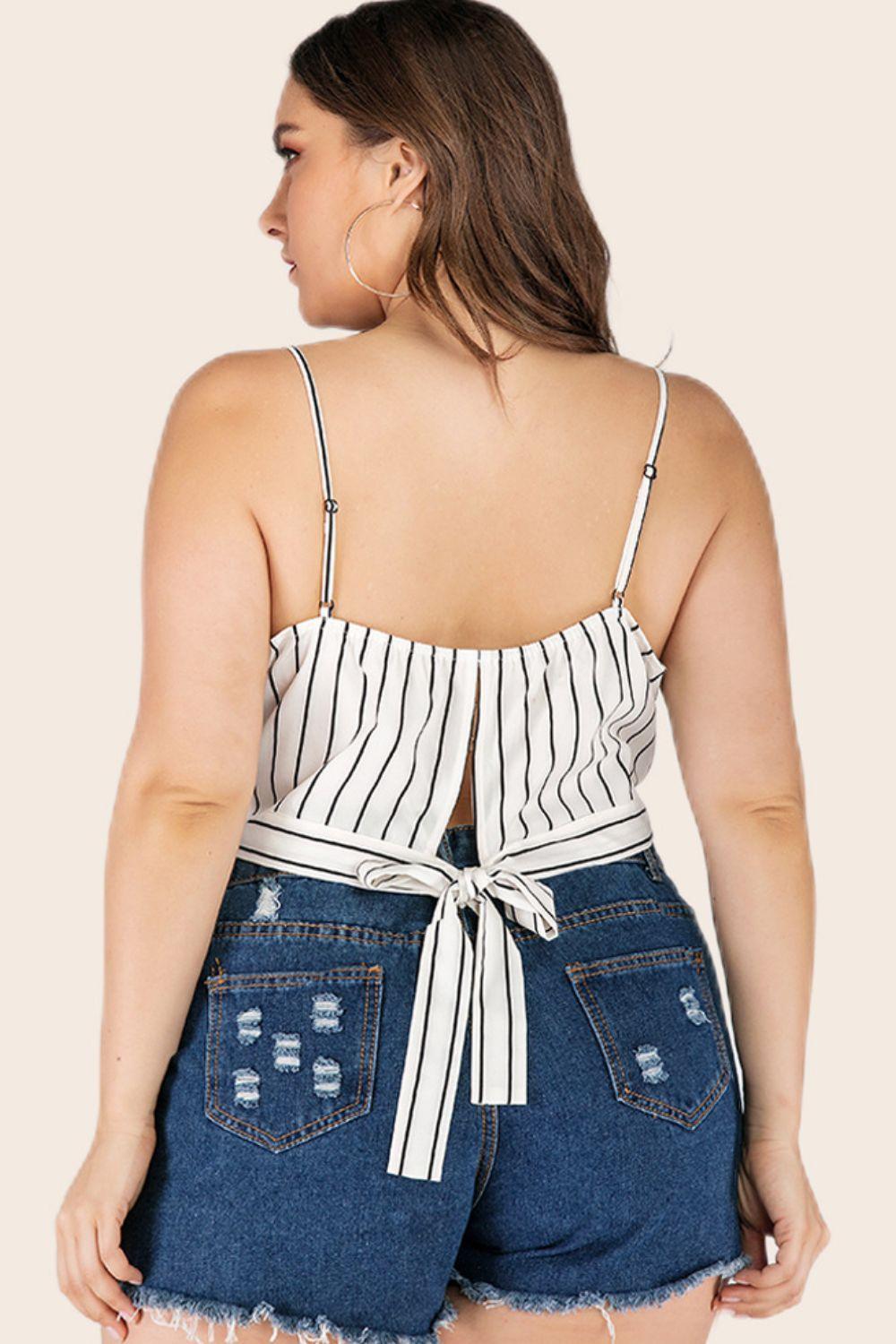 Plus Size Striped Tie-Back Cropped Cami - BoldlyCurvy