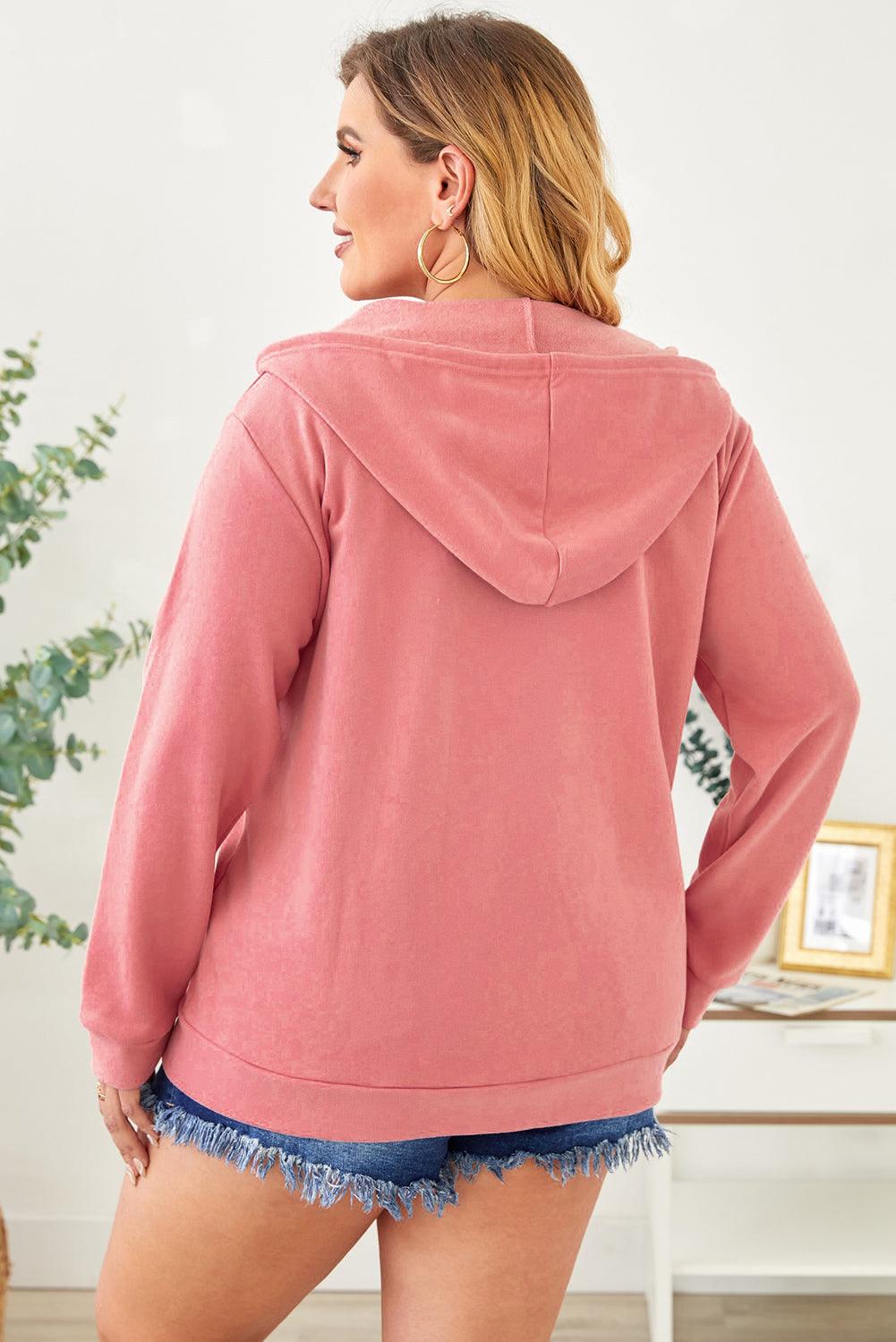 Plus Size Zip Up Hooded Jacket with Pocket - BoldlyCurvy