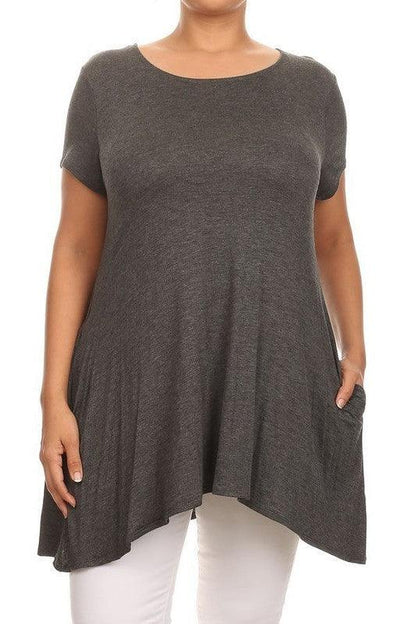 Short sleeves Side pockets Tunic top - BoldlyCurvy