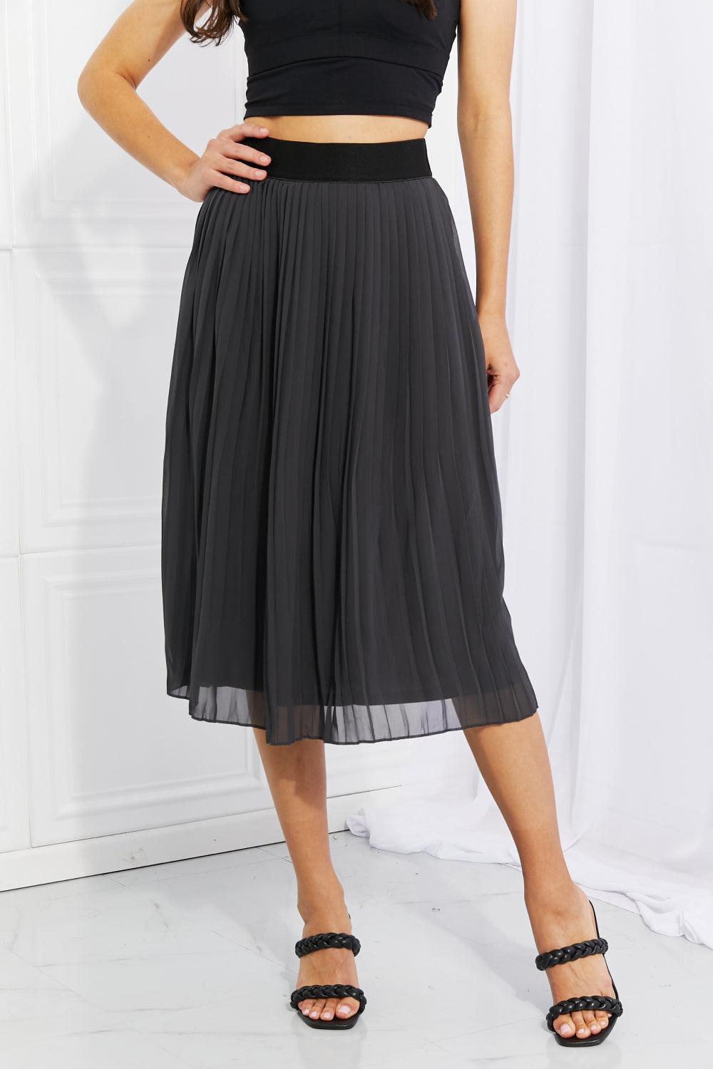 Zenana Full Size Romantic At Heart Pleated Chiffon Midi Skirt - BoldlyCurvy