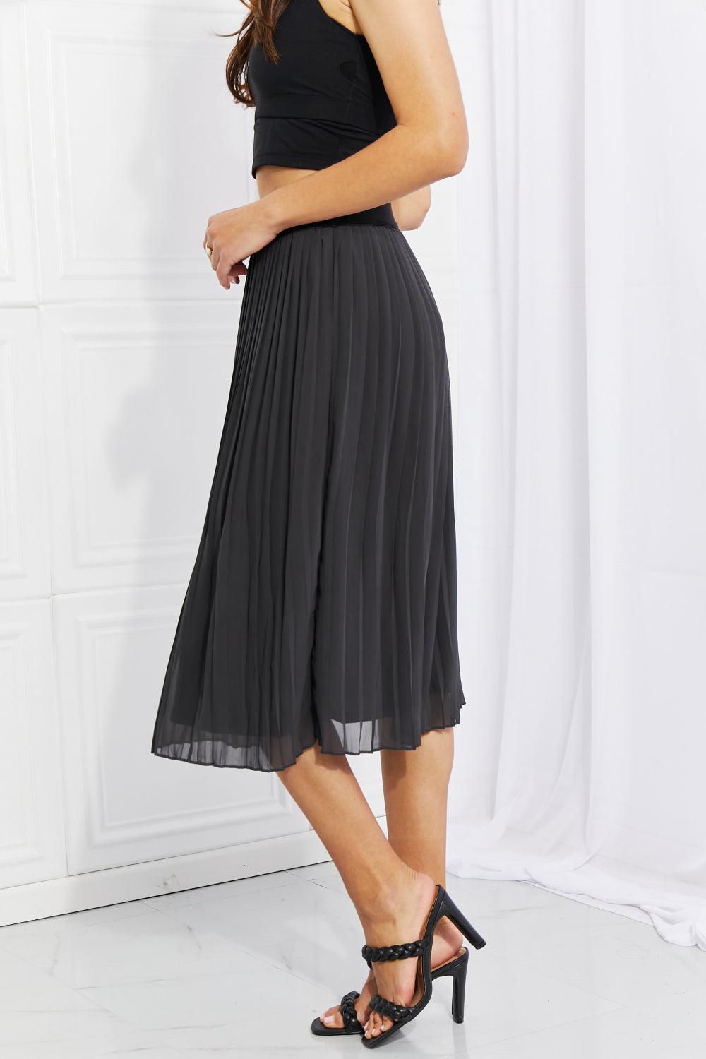 Zenana Full Size Romantic At Heart Pleated Chiffon Midi Skirt - BoldlyCurvy