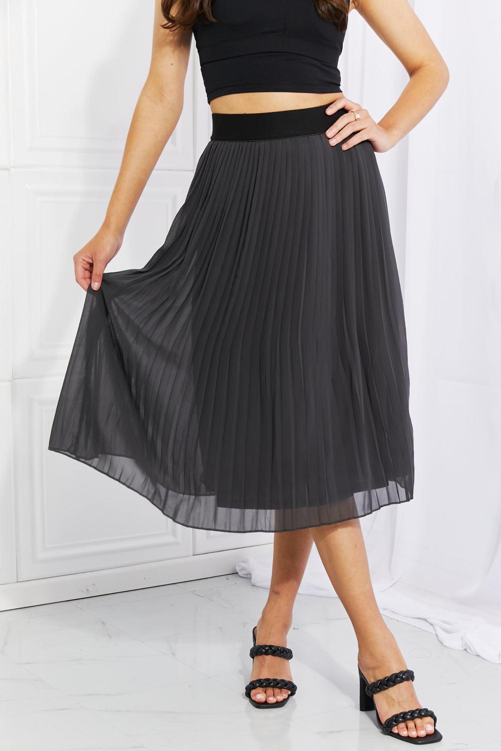 Zenana Full Size Romantic At Heart Pleated Chiffon Midi Skirt - BoldlyCurvy